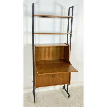 LIBRERIA MODULARE A GIORNO RIPIANI LAVORO A MURO DESIGN ANNI 50/60 VINTAGE ANTE 