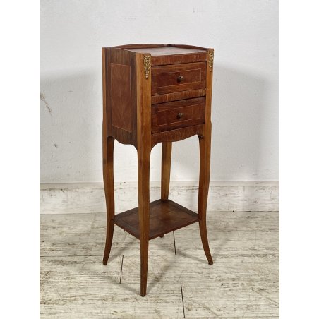 ANTICO PICCOLO COMODINO LUIGI XV LEGNO 1800 INTARSIATO CAMERA SALOTTO ETAGERE