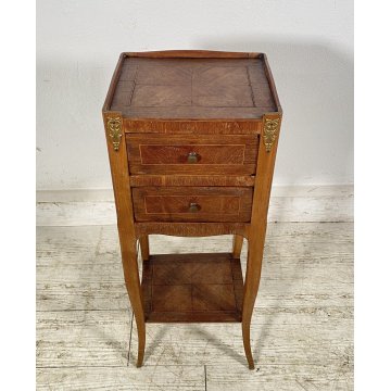 ANTICO PICCOLO COMODINO LUIGI XV LEGNO 1800 INTARSIATO CAMERA SALOTTO ETAGERE