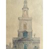 ANTICO ACQUERELLO Paolo Sala VEDUTA St. Mary LONDON STREET RAINY DAY  '800