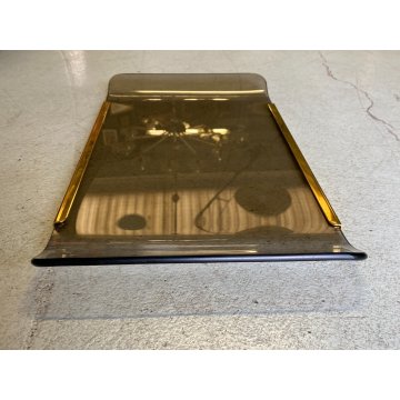 VASSOIO  VETRO CURVATO FUME' METALLO TRAY CURVED SMOKED GLASS GOLD METAL '70s