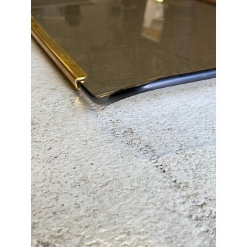 VASSOIO  VETRO CURVATO FUME' METALLO TRAY CURVED SMOKED GLASS GOLD METAL '70s