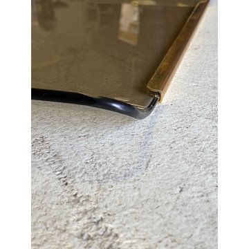 VASSOIO  VETRO CURVATO FUME' METALLO TRAY CURVED SMOKED GLASS GOLD METAL '70s