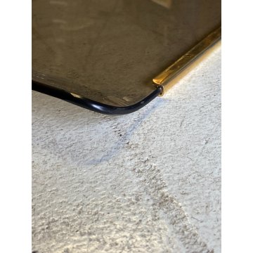VASSOIO  VETRO CURVATO FUME' METALLO TRAY CURVED SMOKED GLASS GOLD METAL '70s