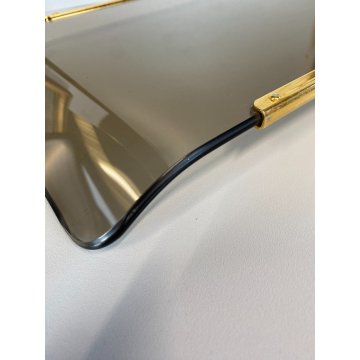 VASSOIO  VETRO CURVATO FUME' METALLO TRAY CURVED SMOKED GLASS GOLD METAL '70s