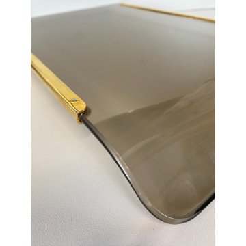 VASSOIO  VETRO CURVATO FUME' METALLO TRAY CURVED SMOKED GLASS GOLD METAL '70s