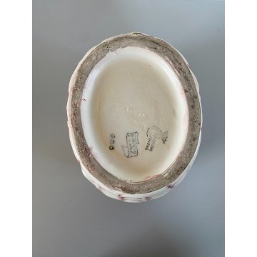 VASO CERAMICA BIOMORFO Ceramiche Campione ROSA ANTICO DECORO BIANCO RILIEVO '50