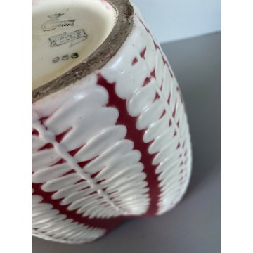 VASO CERAMICA BIOMORFO Ceramiche Campione ROSA ANTICO DECORO BIANCO RILIEVO '50