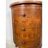 ANTICO COMODINO MEZZALUNA BOMBATO LEGNO NOCE ANTA ANNI 60 INTARSIATO CONSOLLE