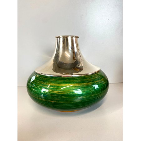 VASO METALLO ARGENTATO Silver - Ag 1 - 266 - PD SMALTATO VERDE ORO ø 25 cm/h '70