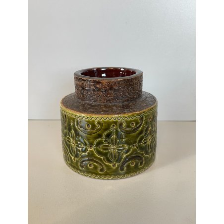 PICCOLO VASO CARAMICA BITOSSI ALDO LONDI ANNI 70 DECORO FLOREALE VERDE SMALTO