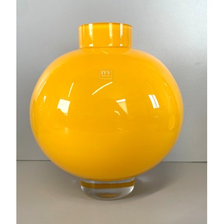 VASO SFERA DESIGN VETRO SOFFIATO BIANCO GIALLO INCAMICIATO BY VALDARNESE ANNI 70