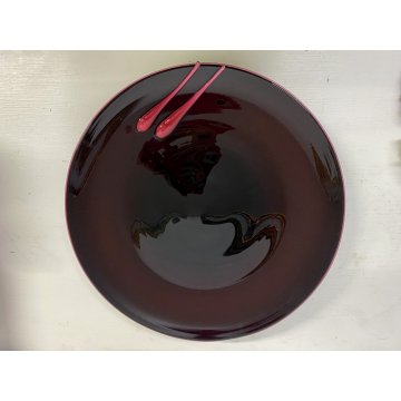 PIATTO CENTROTAVOLA FRUTTA VETRO Murano Gabbiani NERO ROSA VIOLA BIANCO ORO '60