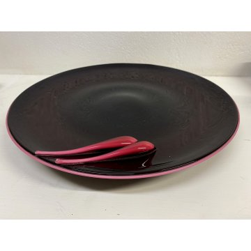 PIATTO CENTROTAVOLA FRUTTA VETRO Murano Gabbiani NERO ROSA VIOLA BIANCO ORO '60