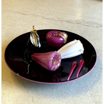 PIATTO CENTROTAVOLA FRUTTA VETRO Murano Gabbiani NERO ROSA VIOLA BIANCO ORO '60