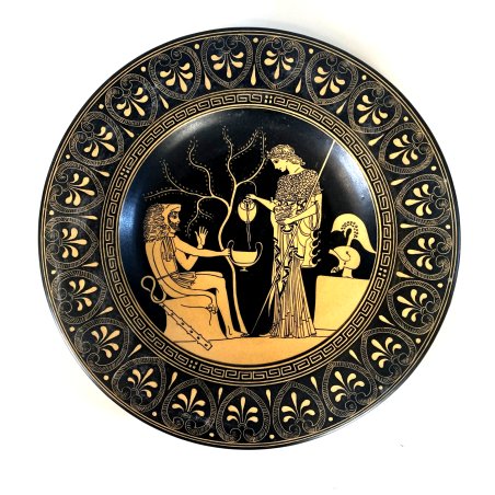 GRANDE PIATTO PARETE CERAMICHE Giachetti FIGURE ROSSE ERACLE ed ATHENA ø 41 cm