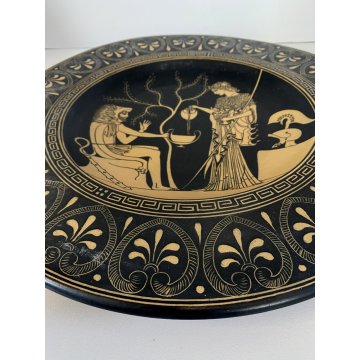 GRANDE PIATTO PARETE CERAMICHE Giachetti FIGURE ROSSE ERACLE ed ATHENA ø 41 cm