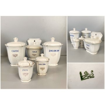 SET 5 ANTICHI BARATTOLI CUCINA SPEZIE VASI CERAMICA BIANCA Pozzi Ginori ANNI '40