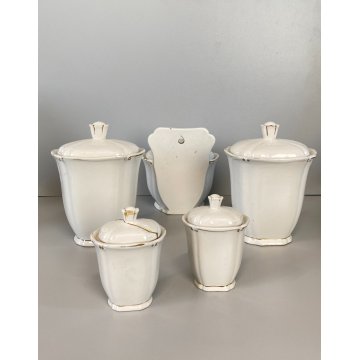 SET 5 ANTICHI BARATTOLI CUCINA SPEZIE VASI CERAMICA BIANCA Pozzi Ginori ANNI '40