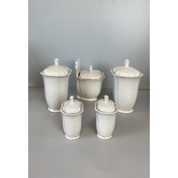 SET 5 ANTICHI BARATTOLI CUCINA SPEZIE VASI CERAMICA BIANCA Pozzi Ginori ANNI '40