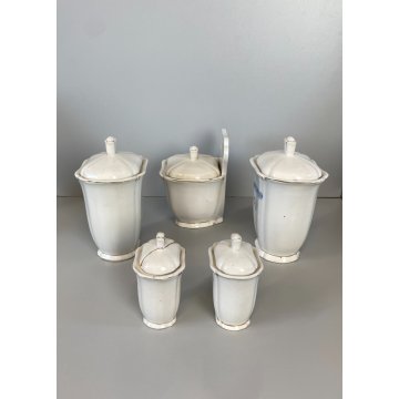 SET 5 ANTICHI BARATTOLI CUCINA SPEZIE VASI CERAMICA BIANCA Pozzi Ginori ANNI '40