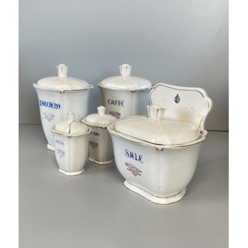 SET 5 ANTICHI BARATTOLI CUCINA SPEZIE VASI CERAMICA BIANCA Pozzi Ginori ANNI '40