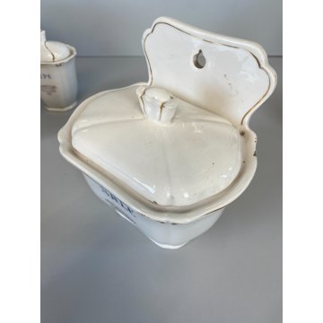 SET 5 ANTICHI BARATTOLI CUCINA SPEZIE VASI CERAMICA BIANCA Pozzi Ginori ANNI '40