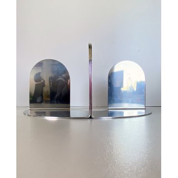 RARA COPPIA FERMALIBRI ACCIAIO DESIGN OPI Milano Cini & Nils  '70