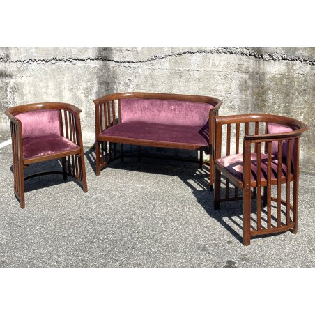 SALOTTO ORIGINALE JOSEF HOFFMANN COPPIA POLTRONE POZZETTO DIVANO PRIMI '900