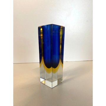 VASO MONOFIORE 13 cm/h MURANO VETRO SOMMERSO MANDRUZZATO BLU GIALLO VINTAGE '50