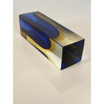 VASO MONOFIORE 13 cm/h MURANO VETRO SOMMERSO MANDRUZZATO BLU GIALLO VINTAGE '50