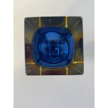 VASO MONOFIORE 13 cm/h MURANO VETRO SOMMERSO MANDRUZZATO BLU GIALLO VINTAGE '50