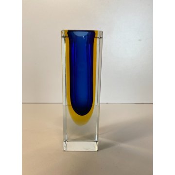 VASO MONOFIORE 13 cm/h MURANO VETRO SOMMERSO MANDRUZZATO BLU GIALLO VINTAGE '50
