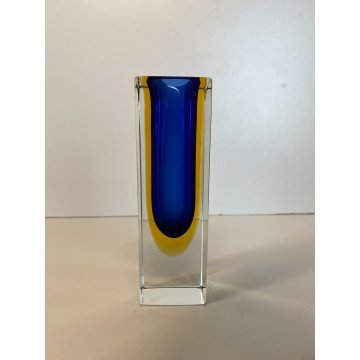VASO MONOFIORE 13 cm/h MURANO VETRO SOMMERSO MANDRUZZATO BLU GIALLO VINTAGE '50