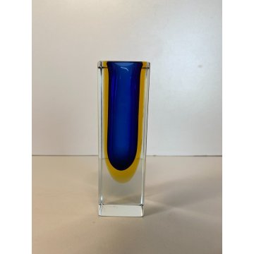 VASO MONOFIORE 13 cm/h MURANO VETRO SOMMERSO MANDRUZZATO BLU GIALLO VINTAGE '50