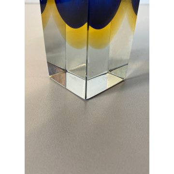 VASO MONOFIORE 13 cm/h MURANO VETRO SOMMERSO MANDRUZZATO BLU GIALLO VINTAGE '50