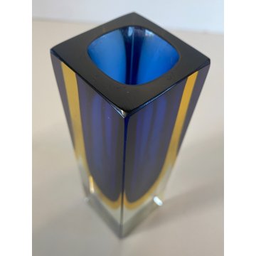 VASO MONOFIORE 13 cm/h MURANO VETRO SOMMERSO MANDRUZZATO BLU GIALLO VINTAGE '50