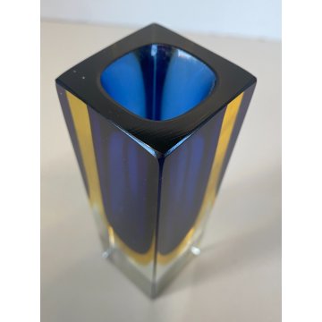 VASO MONOFIORE 13 cm/h MURANO VETRO SOMMERSO MANDRUZZATO BLU GIALLO VINTAGE '50