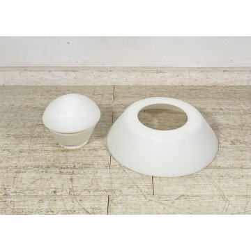 LAMPADARIO PLAFONIERA VETRO SATINATO BIANCO LAMPADA SOFFITTO LAMP GLASS ANNI 90