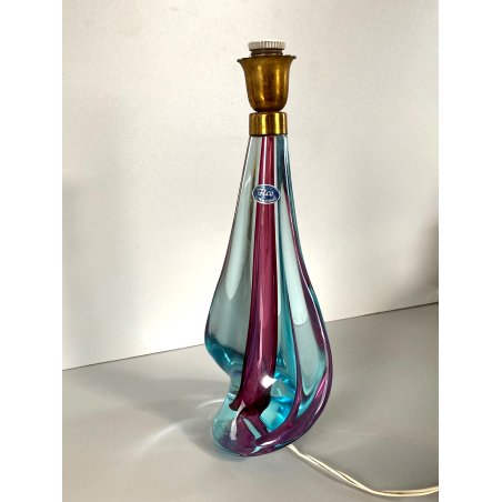 BASE LAMPADA TAVOLO VETRO MURANO SOMMERSO CICLAMINO AZZURRO OTTONE 27 cm/h '50s