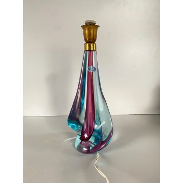 BASE LAMPADA TAVOLO VETRO MURANO SOMMERSO CICLAMINO AZZURRO OTTONE 27 cm/h '50s
