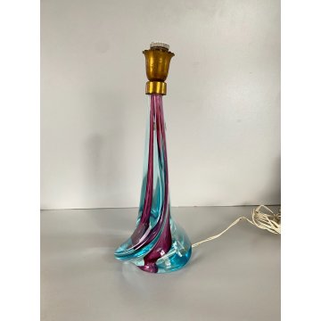 BASE LAMPADA TAVOLO VETRO MURANO SOMMERSO CICLAMINO AZZURRO OTTONE 27 cm/h '50s