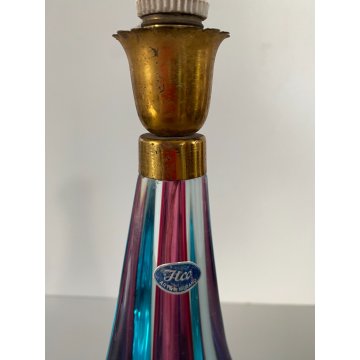 BASE LAMPADA TAVOLO VETRO MURANO SOMMERSO CICLAMINO AZZURRO OTTONE 27 cm/h '50s