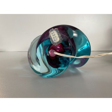 BASE LAMPADA TAVOLO VETRO MURANO SOMMERSO CICLAMINO AZZURRO OTTONE 27 cm/h '50s