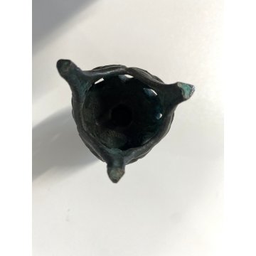 ANTICO PICCOLO VASO CINESE BRONZO INCENSIERE DECORO ANIMALE FLOREALE TRAFORATO