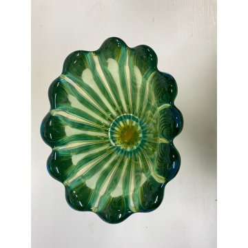 VASO COSTOLATO VETRO MURANO ATTR Poli Barovier TRASPARENTE VERDE ACQUA AMBRA '50