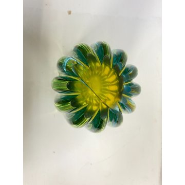 VASO COSTOLATO VETRO MURANO ATTR Poli Barovier TRASPARENTE VERDE ACQUA AMBRA '50
