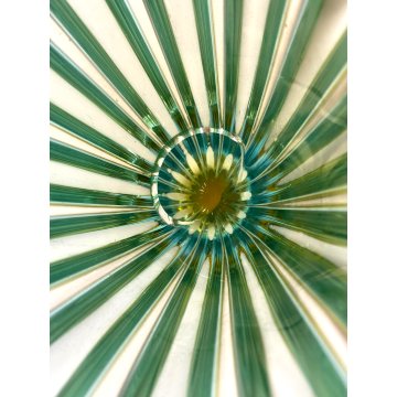 VASO COSTOLATO VETRO MURANO ATTR Poli Barovier TRASPARENTE VERDE ACQUA AMBRA '50