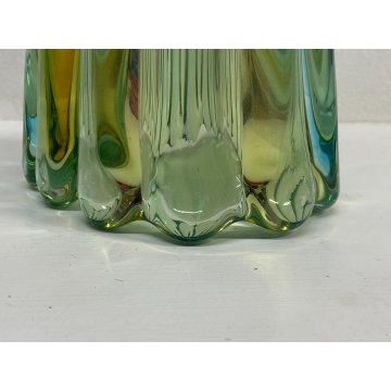 VASO COSTOLATO VETRO MURANO ATTR Poli Barovier TRASPARENTE VERDE ACQUA AMBRA '50