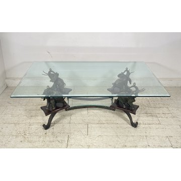 TAVOLINO DA SALOTTO ANNI 50 VETRO BRONZO OTTONE TABLE SCULTURE ELEFANTE TAVOLO